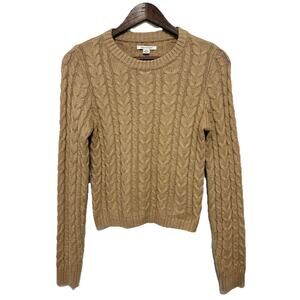 American Eagle Cable Knit Sweater Womens Small Tan Crewneck Cotton Blend